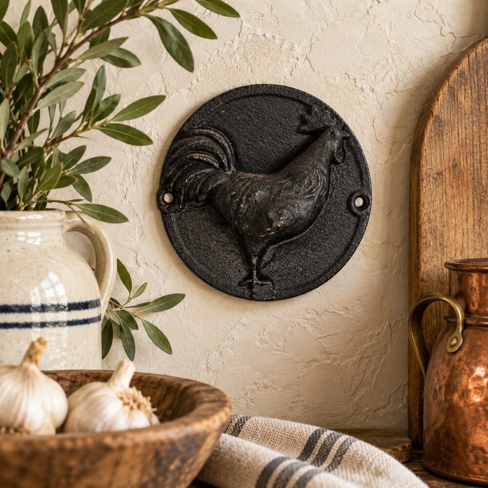Vintage Cast Iron Rooster Wall Plaque 5” French Country Farmhouse Decor